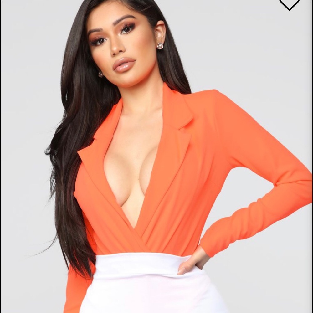 Neon Coral Long sleeve body suit